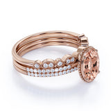 Limited Time Sale 1.75 carat Morganite and Diamond Trio Wedding Bridal Ring Set in 10k Rose Gold with One Engagement Ring and 2 Wedding Bands