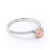 Six Prong Set 1.25 Carat Round Cut Morganite and Diamond Engagement Ring in White Gold
