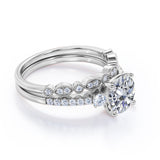 Pave 1.5 Carat Round Cut Moissanite Wedding Ring Set