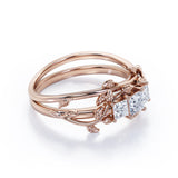 1.25 Carat Princess Cut Near Colorless Moissanite And Diamond Three Stone Wedding Ring Set In White Gold