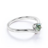 Contour Solitaire 1.25 Carat Round Cut Solid Dendritic Mossy Green Agate Classic Engagement Ring