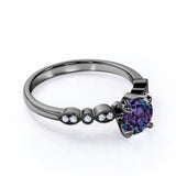 Four Claw 1.25 Carat Round Cut Lab Grown Alexandrite and Diamond Art Deco Solitaire Engagement Ring