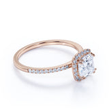 1.25 Carat Cushion Cut Moissanite Halo Engagement Ring Set