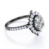 Enchanted Classic Milgrain Halo 0.8 carat Oval Moissanite and Diamond Engagement Ring in Black Gold