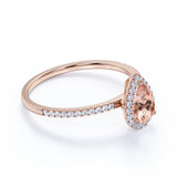 1.50 ct Pear Shaped Morganite with Moissanite Halo Engagement Ring in 18K Rose Gold over Silver