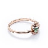 Solitaire Feather 0.33 carat Round Natural Moss Agate Engagement Ring in White Gold