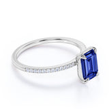Limited Time Sale: 1.25 Carat emerald cut Blue Sapphire and Diamond Engagement Ring