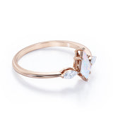 Trillion Six Prong 1.15 Carat Kite Shaped Natural Opal And Diamond Three Stone Basket Set Engagement Ring In Rose Gold