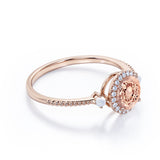 Hand Made 1.25 Carat Round Cut Peach Morganite and Diamond Engagement Ring in 10k White Gold Vintage Ring