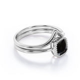 Antique Artdeco 1.25 Cushion cut Lab Black Diamond Wedding Bridal Set in Rose Gold