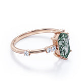 Seven Stones 0.8 carat Hexagon Moss Agate and Moissanite Engagement Ring in Black Gold