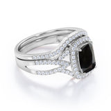 2 Carat Emerald cut Lab Black Diamond Wedding Ring Set in White Gold