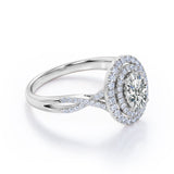 Infinity 1.75 Carat Oval Cut Moissanite and Diamond Double Halo Engagement Ring in Rose Gold