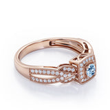 Extravaganza Milgrain Bordered - 1.45 Carat Round Brilliant Cut Aquamarine - Halo Pave Channel Engagement Ring in White Gold