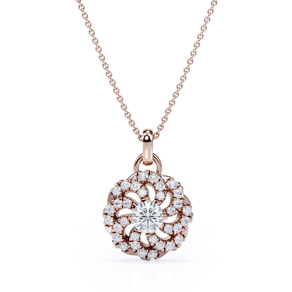 Circle of Life Prong Set 1.25 Carat Round Cut Certified Moissanite and Diamond Floating French Pave Pendant Necklace in White Gold