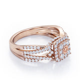 Double Infinity Split Shank - 1.4 Carat Round Shaped Morganite and diamond - Flush Cluster Halo Engagement Ring in White Gold