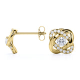 Flower Knot 0.43 CT TDW Round Certified Lab Diamond Twisted French Pave Stud Earrings in Yellow Gold
