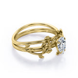 1 Carat Pear Cut Moissanite Nature Inspired Bridal Set