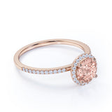 1.50 Carat Round Cut Morganite and Diamond Halo Engagement Ring in Solid 10K Rose Gold