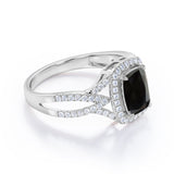 2 Carat Emerald cut Lab Black Diamond Solitaire Split Shank Engagement Ring in Rose Gold