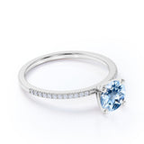 Three Stone 1.25 ct Round Aquamarine Engagement Ring