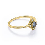 Dainty Solitaire 0.60 Carat Round Cut Druzy Black Rutilated Quartz and Diamond Flower Bezel Promise Ring - Engagement Ring