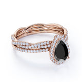 Bestselling 1.75 Carat Pear cut Lab Black Diamond Wedding Ring Set in Rose Gold