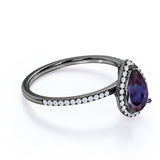1.50 Ct Pear Lab Alexandrite Semi Eternity Engagement Ring