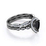 1.25 ct Pear Lab Black Diamond Art Deco Wedding Ring Set