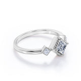 1 Carat Princess Cut Moissanite And Diamond Three Stone Pave Engagement Ring In White Gold