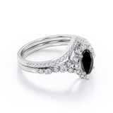 Antique Artdeco 1.25 Oval cut Lab Black Diamond Wedding Bridal Set in Rose Gold