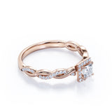 Infinity 1 carat Square Cut Moissanite and Diamond Halo Promise Ring in White Gold