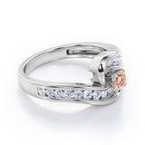 Spinning 0.7 carat Round Morganite and Moissanite Channel Engagement Ring in Rose Gold