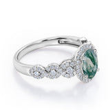 Twisted 1.45 Carat Oval Cut Green Moss Agate And Diamond Halo Engagement Ring In Black Gold