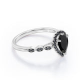 1.4 ct Pear Lab Black Diamond Art Deco Halo Engagement Ring