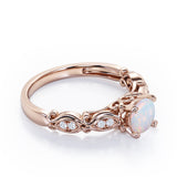 Decorative Basket Prong 0.5 carat Round Opal and Diamond Nature-Inspired Ring in Rose Gold