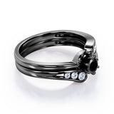 Mini Channel Design 0.5 TCW Round Cut Black Diamond Six-Prong Bridal Ring Set in Rose Gold