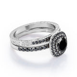 Cushion Double Halo 1.75 TCW Round Brilliant Cut Lab Created Black Diamond Bridal Set with Pave Accents in White Gold