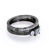 1.25 Carat Princess Cut Moissanite And Diamond Three Stone Wedding Ring Set In White Gold