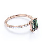1.25 Ct Emerald Cut Lab Alexandrite Pave Engagement Ring