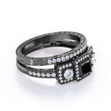 1.25 carat princess cut Black Diamond three stone trilogy wedding ring set in white gold