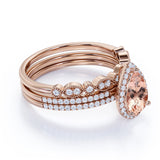 Sale: Huge 2 Carat Morganite and Diamond Flower Leaf Affordable Trio Wedding Set for Women in White Gold