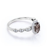 Antique Art Deco 1.50 Carat Oval Cut Transparent Black Brown Rutile Quartz and Diamond Halo Engagement Ring