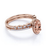 Flawless 1.50 Oval Cut Peach Morganite and Diamond Bridal Wedding Ring Set in 10k Rose Gold for Women