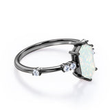Asymmetric Six Prong 1.10 Carat Hexagon Cut Fiery Opal And Diamond Seven Stone Engagement Ring In Rose Gold
