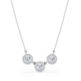 Trilogy 1 Carat Round Cut Moissanite And Diamond Three Stone Halo Pendant Necklace In Rose Gold