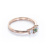 Classic trio ring - 1 carat Round Moss Agate and Moissanite Promise Ring in White Gold