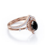 1.35 Carat Oval cut Lab Black Diamond Wedding Ring Set in Rose Gold