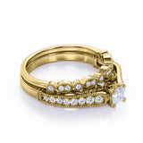 Vintage-inspired 1 carat Cushion Cut Moissanite and Diamond Wedding Set in White Gold - Anniversary Gift