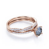 Pave 0.70 Ct Round Cut Salt and Pepper Diamond Wedding Ring Set